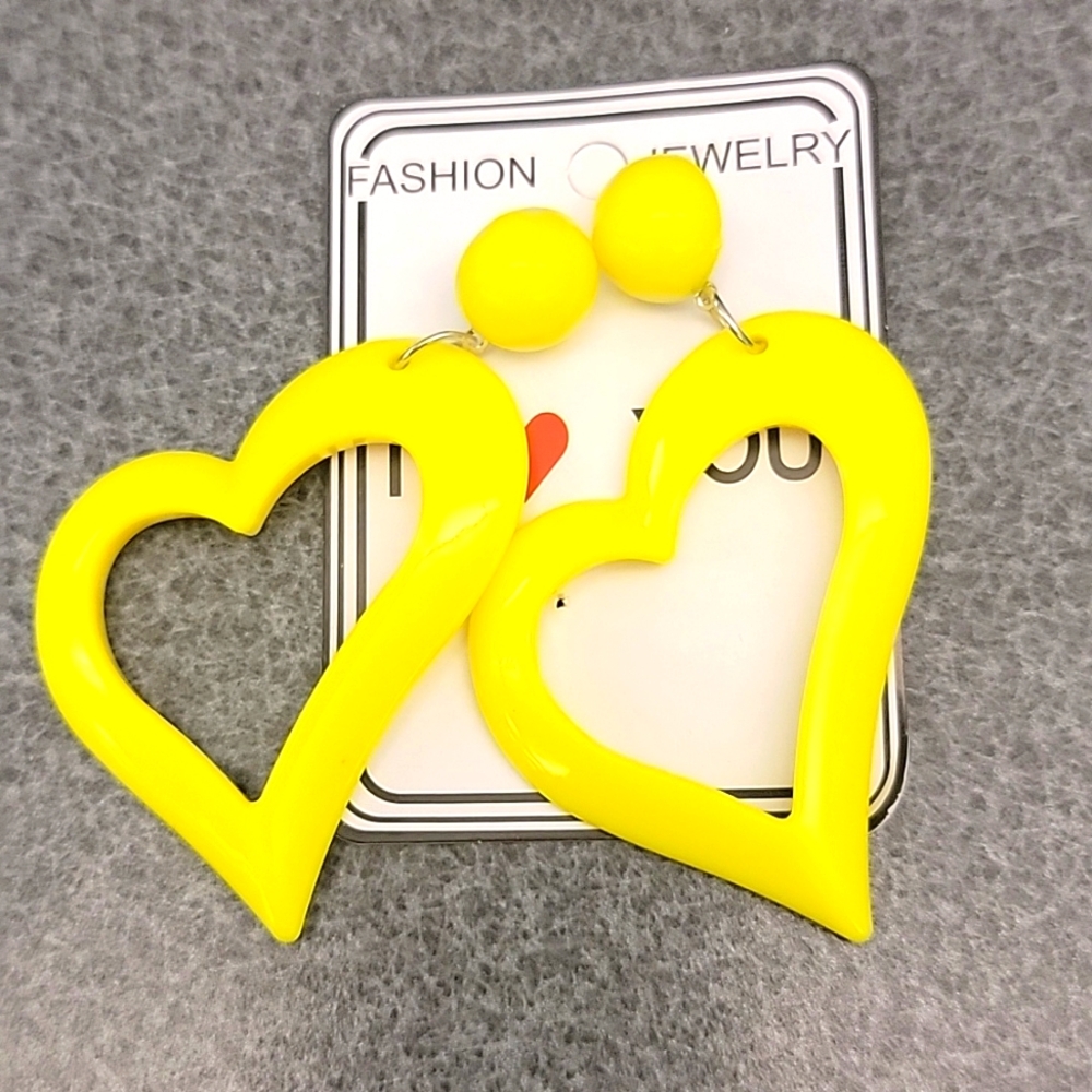 Bright Yellow Heart Shaped Earrings